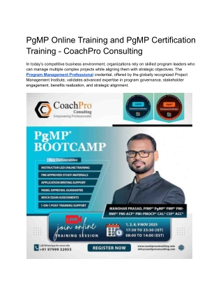 Advance Your Career with Best PGMP Online Training & PGMP Certification Training - CoachPro Consulting