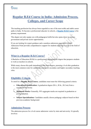 Regular B.Ed Course After Graduation: Eligibility, Duration, and Benefits