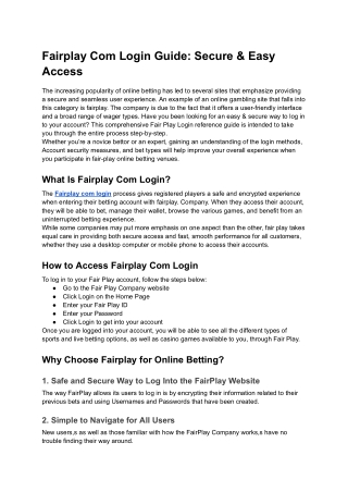Fairplay Com Login Guide: Secure & Easy Access