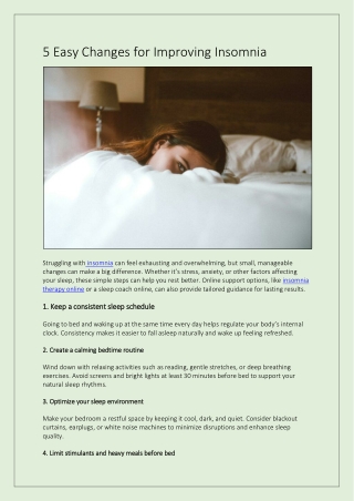 5 Easy Changes for Improving Insomnia