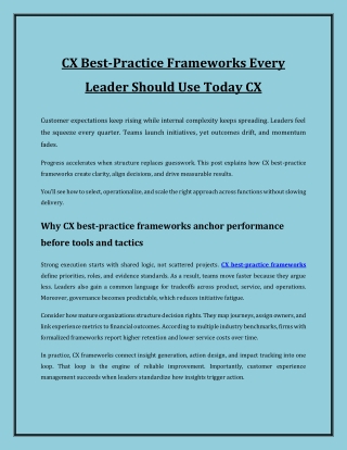 CX Best-Practice Frameworks: Building Consistent Customer Excellence