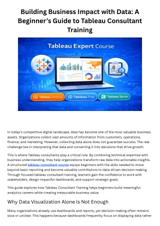 Building Business Impact with Data A Beginner’s Guide to Tableau Consultant Training