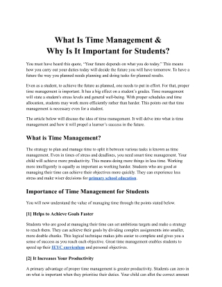 Importance of Time Management for Students
