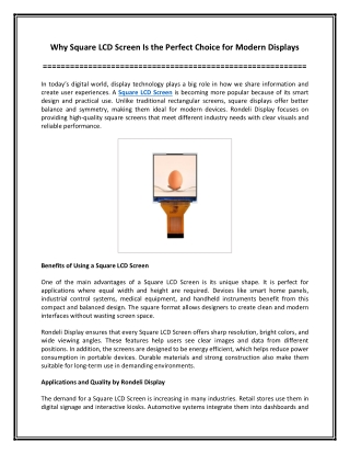 Why Square LCD Screen Is the Perfect Choice for Modern Displays