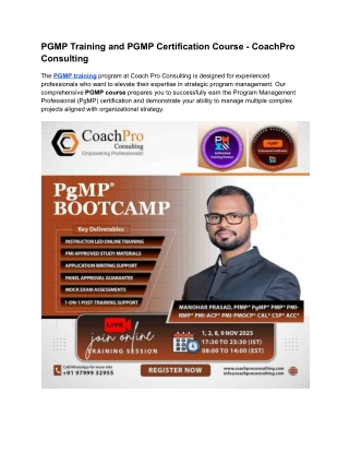 PGMP Training and PGMP Certification Course - CoachPro Consulting