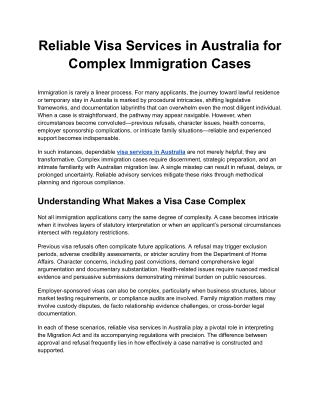 Reliable Visa Services in Australia for Complex Immigration Cases