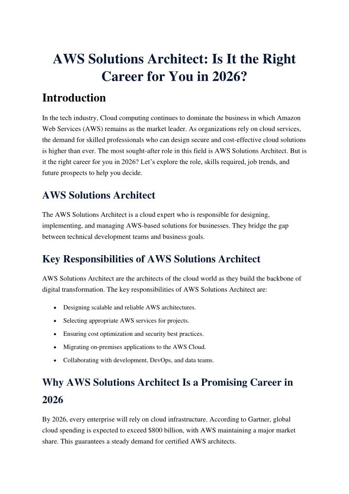PPT - AWS Solutions Architect Is It the Right Career for You in 2026 ...