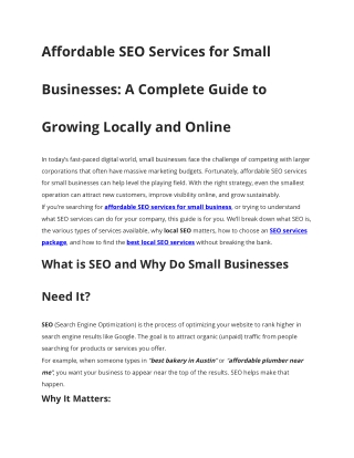 Affordable SEO Services for Small Business