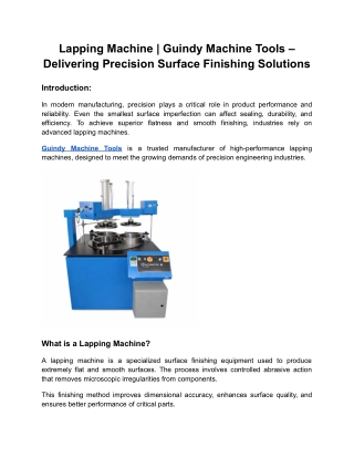 best lapping machines | Guindy machine tools