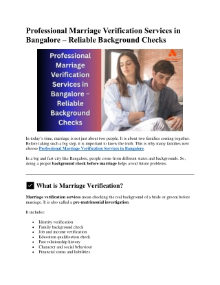 Professional Marriage Verification Services in Bangalore