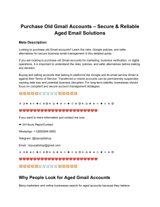 Purchase Old Gmail Accounts – Secure & Reliable Aged Email Solutions