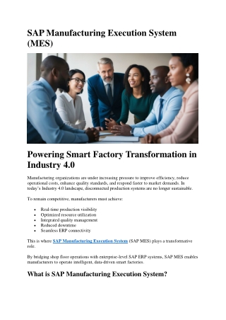 SAP Manufacturing Execution System (MES) Powering Smart Factory Transformation in Industry