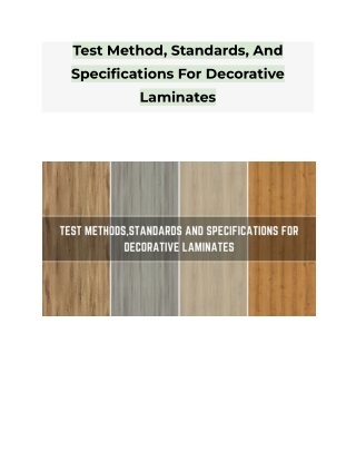 Test Method, Standards, And Specifications For Decorative Laminates