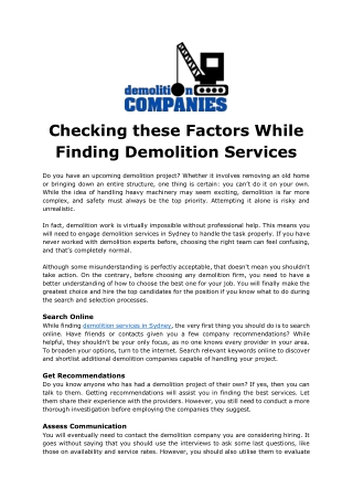 checking these factors while finding demolition