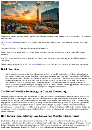 Climate and Disaster Response: High-Impact Markets for Indian Space Startups