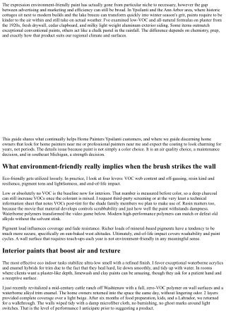 Home Painters Ypsilanti: Eco-Friendly Paint Options That Work