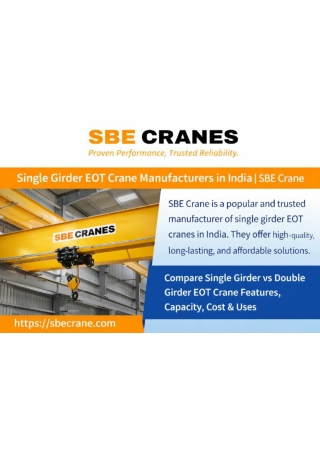 Single Girder EOT Crane Manufacturers in India | SBE Crane