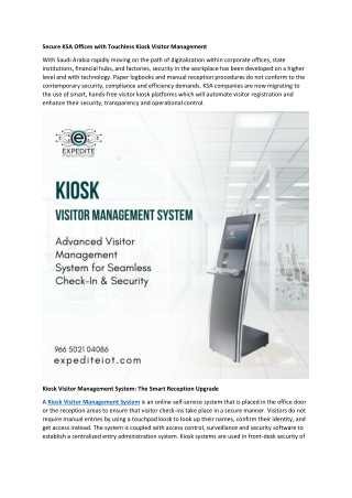 Secure KSA Offices with Touchless Kiosk Visitor Management