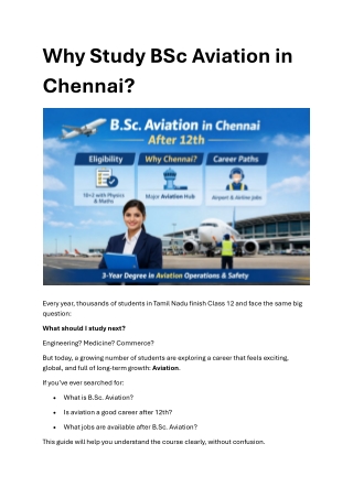 Why Study BSc Aviation in Chennai