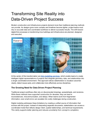 Transforming Site Reality into Data-Driven Project Success