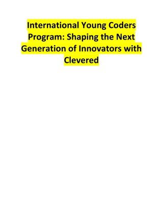 International Young Coders Program - Shaping the Next Generation of Innovators with Clevered