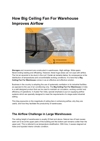 How Big Ceiling Fan For Warehouse Improves Airflow