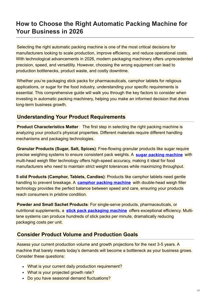PPT - How to Choose the Right Automatic Packing Machine for Your ...