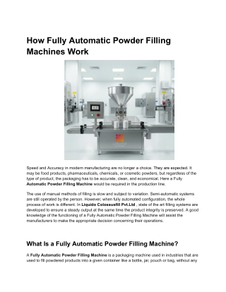 How Fully Automatic Powder Filling Machines Work