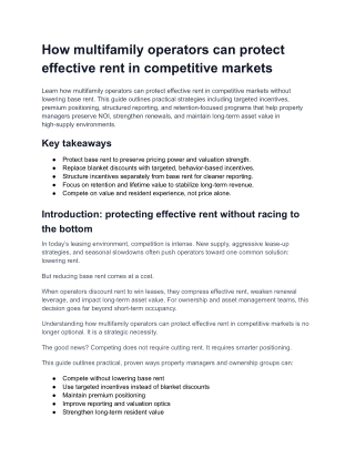 How multifamily operators can protect effective rent in competitive markets