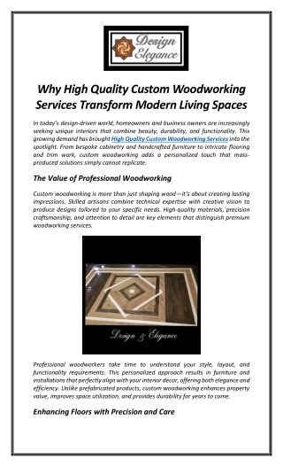 Why High Quality Custom Woodworking Services Transform Modern Living Spaces