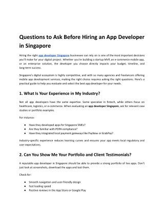 Questions to Ask Before Hiring an App Developer in Singapore