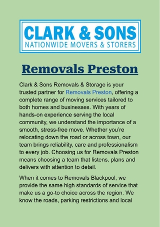 Removals Preston: Reliable Home, Office & Storage Moving Experts