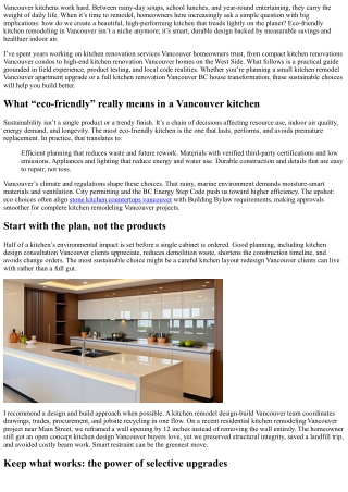 Eco-Friendly Kitchen Remodeling Vancouver: Sustainable Choices