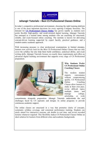 Jahangir Tutorials Best CS Professional Classes Online
