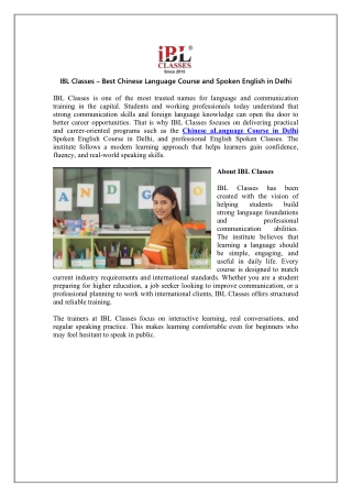 IBL Classes  Best Chinese Language Course and Spoken English in Delhi