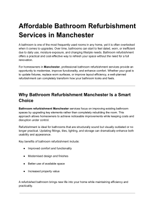 Affordable Bathroom Refurbishment Services in Manchester