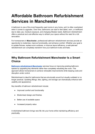 Affordable Bathroom Refurbishment Services in Manchester