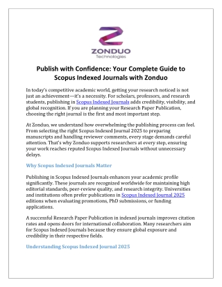 Publish with Confidence Your Complete Guide to Scopus Indexed Journals with Zonduo
