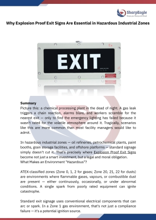 Why Explosion Proof Exit Signs Are Essential in Hazardous Industrial Zones