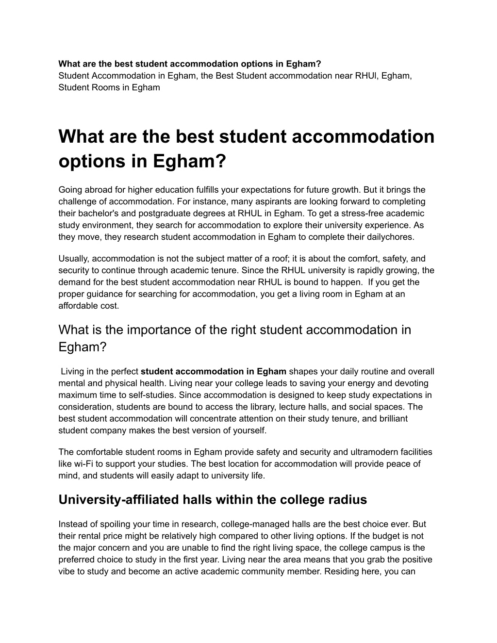 PPT - What are the best student accommodation options in Egham ...