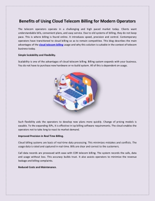 Benefits of Using Cloud Telecom Billing for Modern Operators
