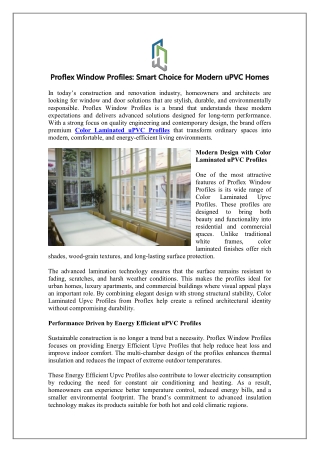 Proflex Window Profiles Smart Choice for Modern uPVC Homes