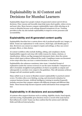 Explainability in AI Content and Decisions for Mumbai Learners