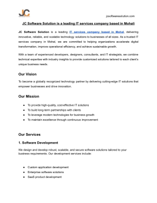 JC Software Solution is a leading IT services company based in Mohali