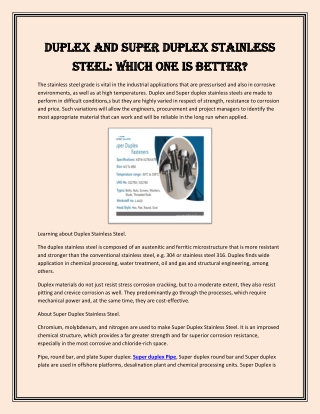 Duplex and Super Duplex Stainless Steel Which one is better