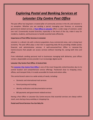 Exploring Postal and Banking Services at Leicester City Centre Post Office