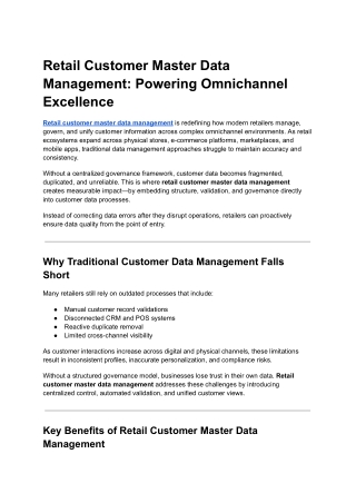 Retail Customer Master Data Management