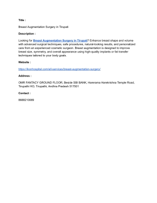 Breast Augmentation Surgery in Tirupati