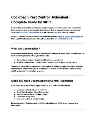 Cockroach control services in Hyderabad