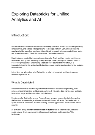 Exploring Databricks for Unified Analytics and AI